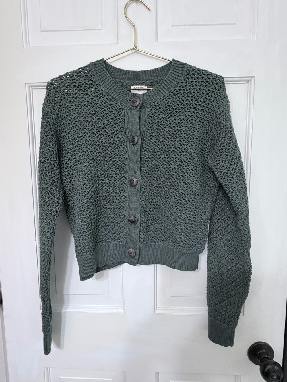 J. Crew Moss Green Crochet Button Cardigan